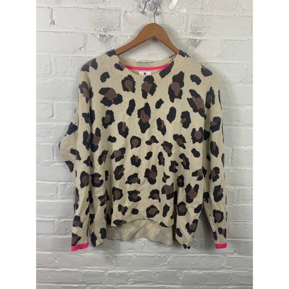 Sundry Women's Crew Neck Knit Pullover Sweater Leopard Print Cream Black Size 2 - Picture 1 of 4